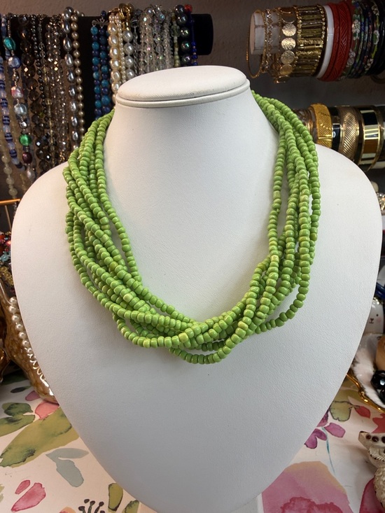 Artisan Jewelry - Artisan Glass Lime Green Multi-Strand Beaded Sees bead 16” Necklace